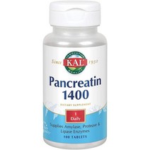 [미국 직구] 칼 판크레아틴 1400 Mg 칼슘 효소 하루 한알 100테블릿 1팩, 수량, 상세참조
