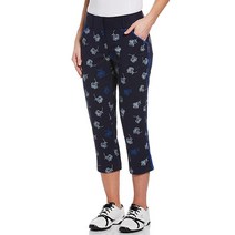 Callaway 여성용 선형 꽃무늬 프린트 대비 바인딩 디테일 카프리 팬츠 블루, 10