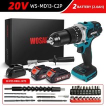전기공구 ㅈ번동공구 전동드릴 wosai 20v brushless electric drill 20 torque 115nm cordless screwdriver li-ion, 협력사, ws-md13-c2p, 유럽 연합