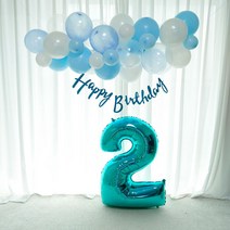 [3시전당일발송] DIY 구름 풍선 가랜드 블루 벌룬클라우드 생일파티 브라이덜샤워 베이비샤워 파티용품 환갑 팔순 풍선장식, 풍선가랜드+조화줄기+캘리생일가랜드