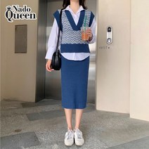 나도퀸 미녀44 르세라 니트 조끼 스커트 투피스***판매자 퀸앤조이***
