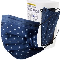 국산 도트 네이비 컬러 마스크 멜트블로운 MB필터 3중구조 일회용 대형 땡땡이 무늬 패턴 30매, 1박스