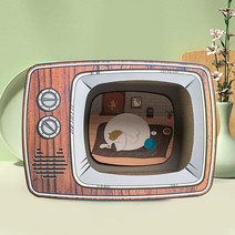 TV 골판지 고양이 그립판 고양이집 일체형 고양이 발판 부스러기 없는 발톱갈이 전용 고양이 케이스, Tv[43*33*22]추가구매Catmint