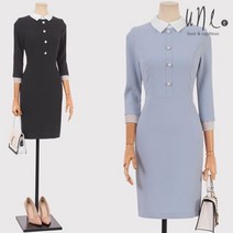 [윈] [77까지]페미닌플리츠배색진주원피스