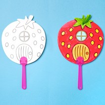 민화샵 종이 무지 캐릭터 부채 플라스틱 만들기 꾸미기, 딸기집 SDOPP013C