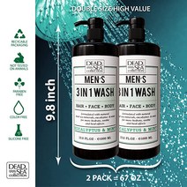 미국직구 올인원바디워시 홀애비냄새제거 대용량 미국향기 Dead Sea Collection 남성용 바디 워시 2팩67.6플루이드 온스 유칼립투스 남성용 민트 3 in 1 바디 워시, [02] 유칼립투스 민트