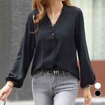 [나크21] (44~88) V넥 레이스포인트 블라우스 NK21-T-2