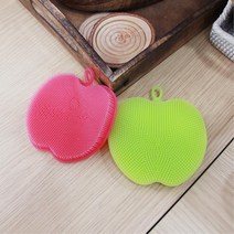 귀여운 주방소품 애플 실리콘 수세미 주방용품 스펀지, 그린