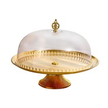 Brithday 파티 신년 장식을위한 돔 커버 전채 플래터 케이크 디스플레이 플레이트와 뚜껑 컵케익 디스플레이, 스테인레스 스틸, 금, 1개