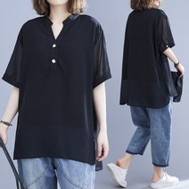 큰언니 빅사이즈 여름 쉬폰 블라우스 무지 블랙 반팔티 본 상품은 BS05609#