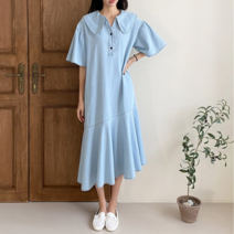 플랩 플랩 리엘리 반팔 데님 원피스