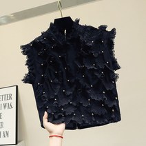 블라우스셔츠스타일 여름 상패 스터드 숏 페블럼라인 스탠딩카라 민소매 여성 디자인감각 보이핏 볼륨 경숙 2664000333