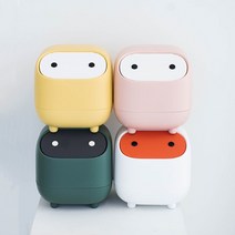 로보 원터치 미니 휴지통 책상 데스크 화장대 사무실 소형 인테리어 쓰레기통, 핑크로보