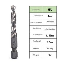 전동 조각기 마킹 펜 1/6Pcs 드릴 비트 세트 육각 섕크 티타늄 도금 HSS 나사 스레드 스크류 기계 복합 탭 M3 M4 M5 M6 M8 M10 손 도구, [15] M6X1.0 Silver