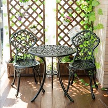 야외용평상 야장 테라스 베란다포차 야외 테이블 정원용 의자 옥상 포장마차 부부 테이블 세트, 나뭇잎 3종 세트 [고록색]