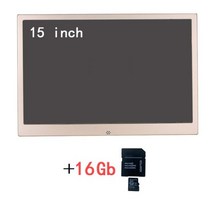 전자액자 15 인치 디지털 사진 프레임 알루미늄 합금 HD LED 전자 앨범 캘린더 비디오 플레이어 HDMI AV 입력, 영국 플러그, Gold 16G