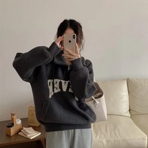 데일리 네버 반집업니트 레터링 캐주얼 데일리