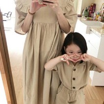해외귀욤 여아 여름 린넨 반팔원피스 남아셔츠 반바지 엄마랑딸 커플 패밀리룩