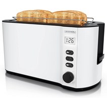 Arendo 아렌도 스테인리스 스틸 토스터 4구 롱 슬롯 1500W 화이트, 블랙