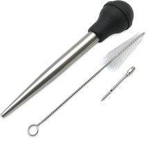 스테인레스 스틸 펌프 헤드 재사용 가능한 세척 가능한 오일 스포이드 청소 브러시가있는 실내 야외 치킨 조미료 파이프 액세서리, 유형1