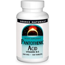 Source Naturals 판토텐산 250 mg 비타민 B-5 100 타블렛, 1개, 1