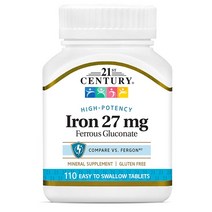 21세기 21st Century 철분 글루콘산철 영양제 Iron 27mg 110개입