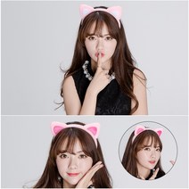 GjB 고양이 머리띠 동물 귀모양 헤어띠 놀이동산 파티 행사 공연 연극 축제, 화이트고양이머리띠(핑크)