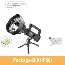 높은 전원 LED 손전등 강력한 XHP70 토치 USB 방수 탐조등 스포트 라이트 휴대용 조명 낚시 보조베터리, [01] Package B, [02] 2PCS