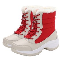 스키부츠 스키장비 인라인스키여성 겨울 워킹 부츠 레이스업 플러시 따뜻한 발목 경량 아늑한 플랫폼 고무, 02 로즈_06 37