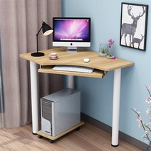 코너 컴퓨터책상 자취 원룸 책상 듀얼모니터 기역책상, 단일 티크 테이블 + 키보드 트레이