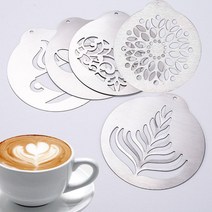 5PCS 스테인레스 스틸 커피 꽃 DIY 겹쳐 스텐실 벽 카푸치노 템플릿 커피 화환 금형 케이크 장식 도구