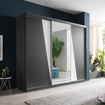 레오가구 차콜 사선 거울 슬라이딩장롱/옷장 (3통구성), 이불장, 선반장, 선반장
