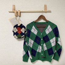 (견주옷) 루페루페 커플룩 아가일 가디건 2color 강아지 고양이 패션 애견 의류, 보호자옷그린