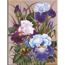 올레보 액자 캔버스형보석십자수 Diy세트 라운드 비즈 핫 제품 꽃 30 X 40 cm, 1세트, G1445.올레보 자주색 꽃