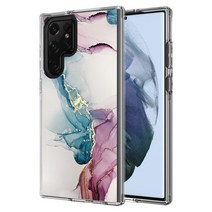 PhuLok 충격 방지 삼성 갤럭시 S22 울트라 케이스 6.8인치와 호환 절대 황변 없는 반투명 하드 PC 후면 클리어 소프트 TPU 범퍼 슬림 폰 5G (매트 투명), Turquoise Pink Marble