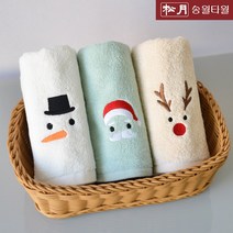 송월타올 해피 크리스마스 수건 돌답례 송년 기념수건 5장, 5개, 베이지(루돌프)