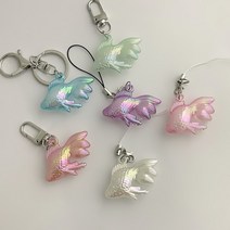 물고기 투명 오로라 키링키홀더 열쇠고리, 2.개고리실버, 화이트