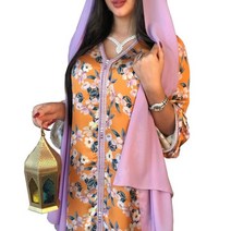 히잡 이슬람 무슬림 ab093 maxi dress mother ramadan orange flower kebaya islam muslim woman robe long dubai