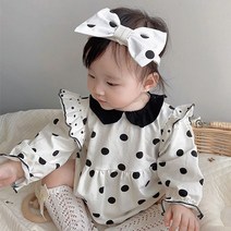 블랙카라 프릴 바디슈트와헤어 밴드 66-90 신생아 바디슈트 아기 유아 애기 세트 헤어 밴드 봄