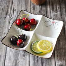 해피타임 4절 나눔접시 사각접시 반찬그릇 도자기접시, 해피타임4절접시, 1개