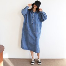 반오픈박시롱데님원피스 여성 원피스 롱원피스 청남방 빅사이즈 박시핏 오버핏 임부원피스
