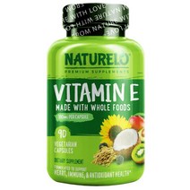 NATURELO 비타민 E Made with 홀 푸드180 mg 90 캡슐, One Color, One Size