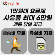 KT 알뜰폰유심 최대사은품 유심비지원 알뜰폰 자급제 LTE사용가능 갤럭시S/아이폰14사용 스카이라이프