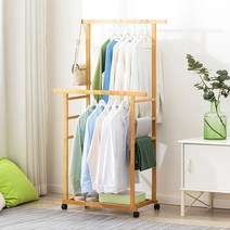 시스템행거 루케인 비웰 대나무원목 이동식 2단 행거