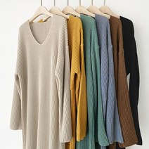 메일리 국내제작 루즈핏 오버핏 오버사이즈 브이넥 옆트임 봄 가을 여자 여성 니트 롱 원피스