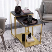 YEAR COLOR 북유럽 분위기 사이드 티 테이블 거실테이블 침실가구, 블랙골드