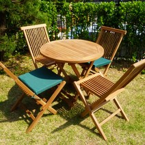 루이자몰 티크 원목 야외테이블세트, 티크 테이블세트 4인용, 원형테이블 80 + 스탠다드의자 4개