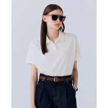 헤지스 여성 화이트 단색 면혼방 반팔카라티셔츠HSTS3BC35WT