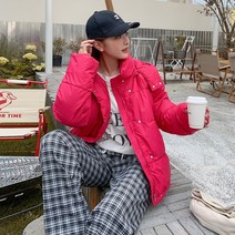 DFMEI 윈스클라인블루후드다운패딩숏C라인코트여자