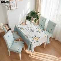 주방 거실 워시리스 식탁보 심플 직사각형 패브릭 면마차 티테이블 방수 식탁대 천 의자 커버 세트, 낯선 곳에 꽃이 피다.